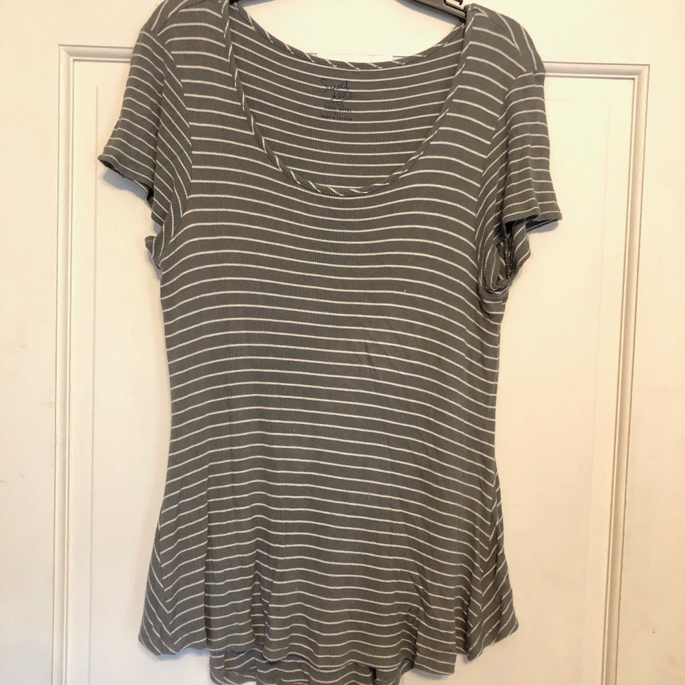 Green & White Striped Short Sleeve Blouse